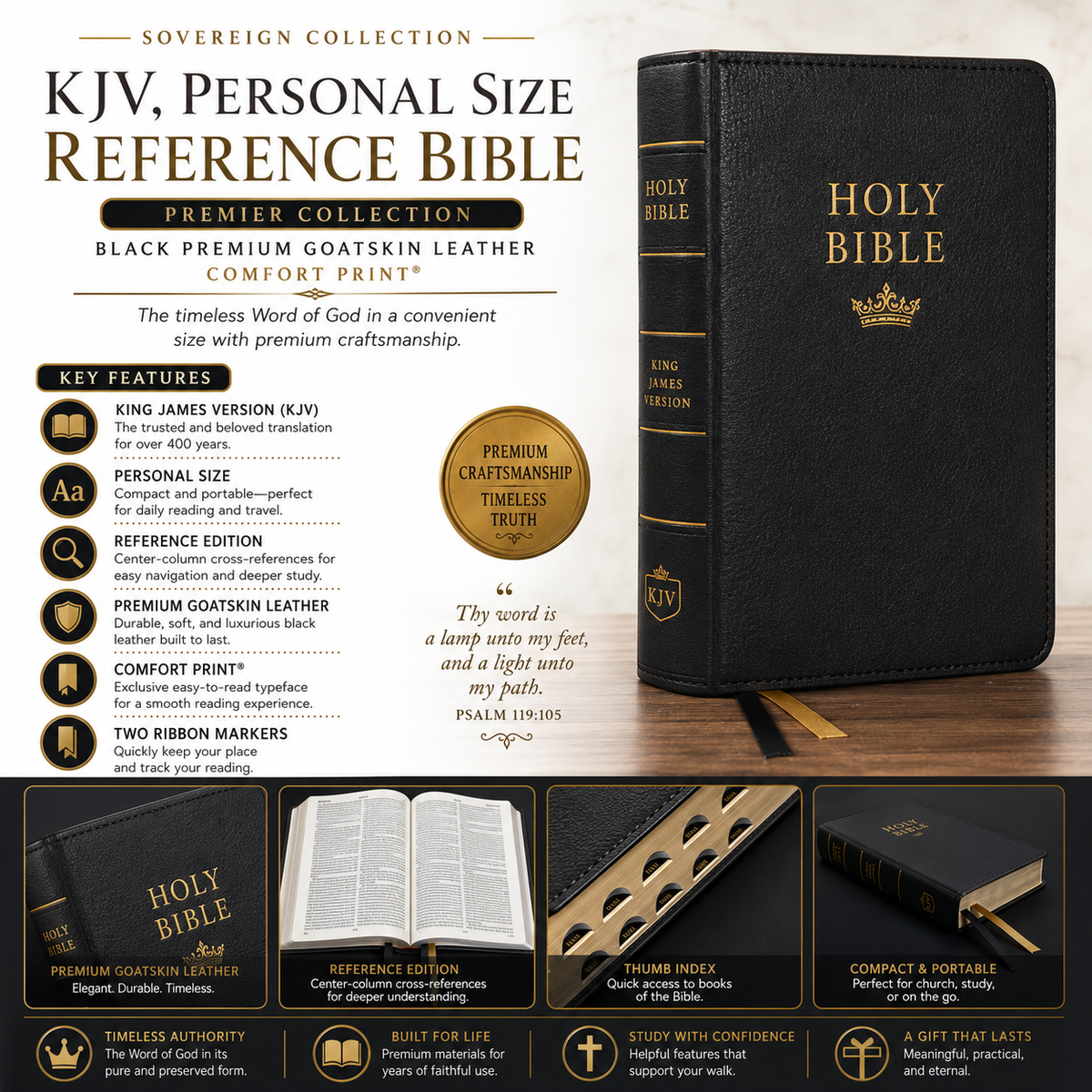 KJV Personal Size Reference Bible Sovereign Collection Black Premium Goatskin Leather Premier Collection Comfort Print