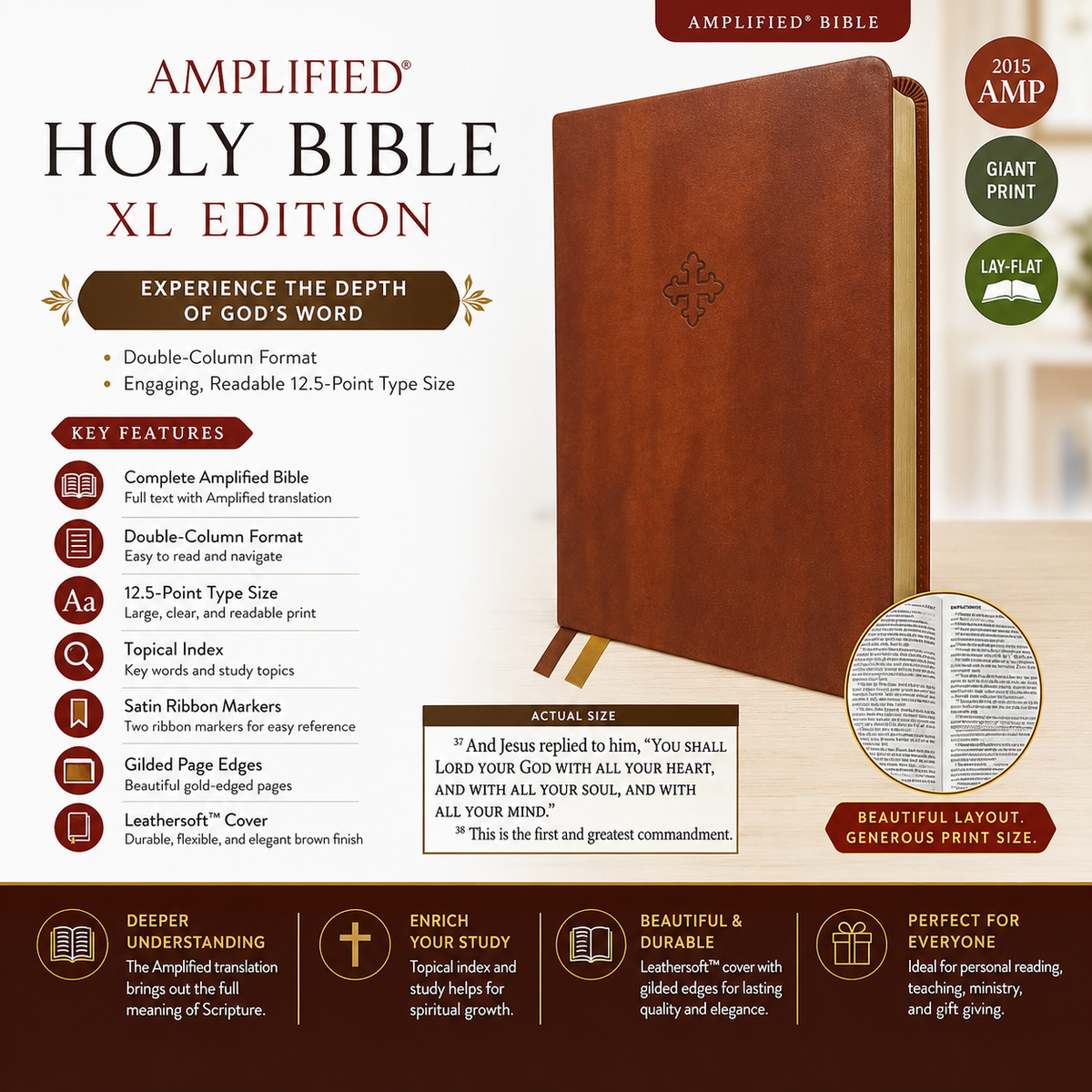Amplified Holy Bible, XL Edition, Leathersoft, Brown