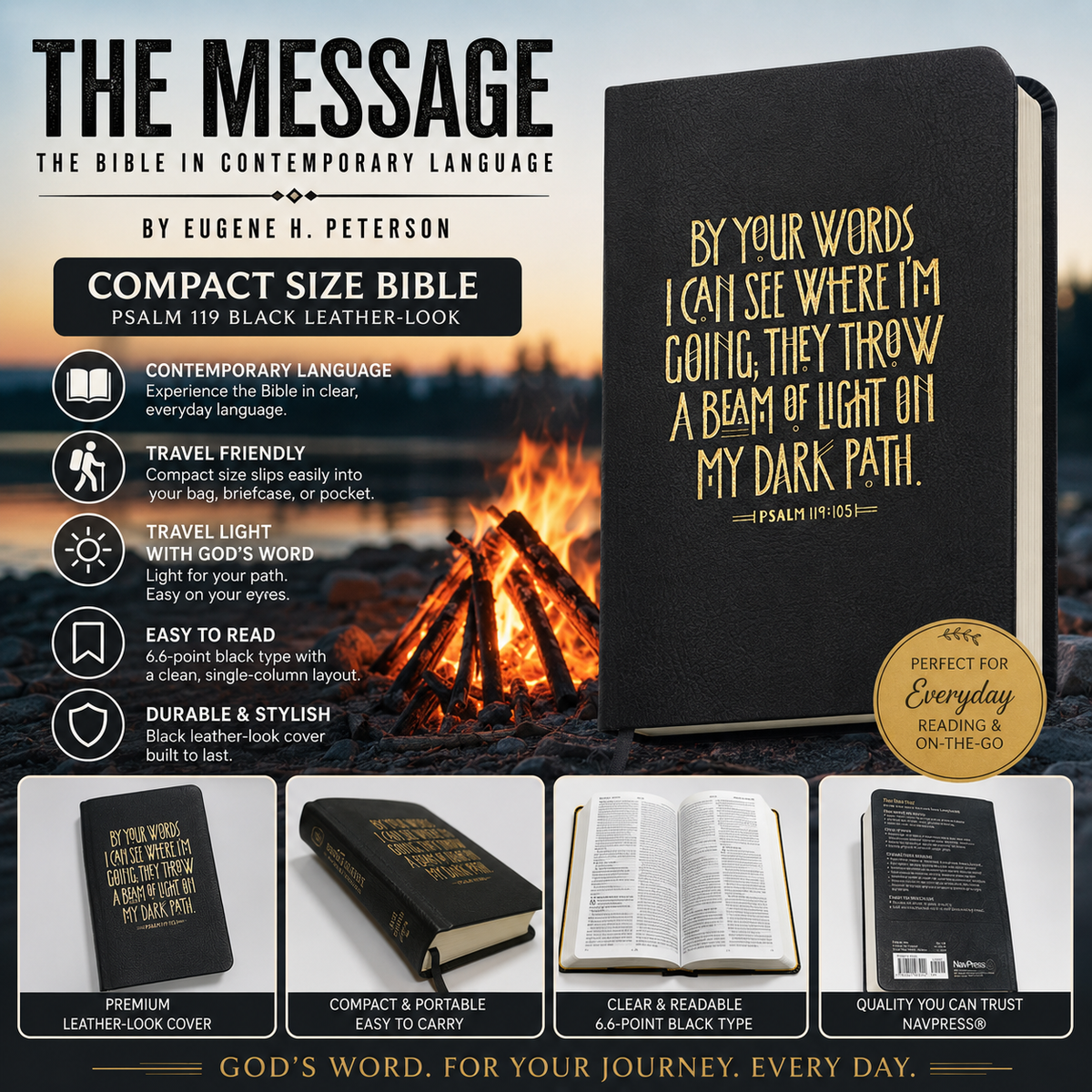 The Message Compact Size Bible, Contemporary Paraphrase by Eugene Peterson (Leather-Look, Ribbon Marker)