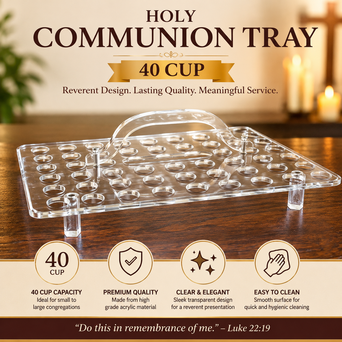 Holy Communion Tray, 40 Cup, Premium Stainless Steel Stackable Communion Serving Tray for Churches
