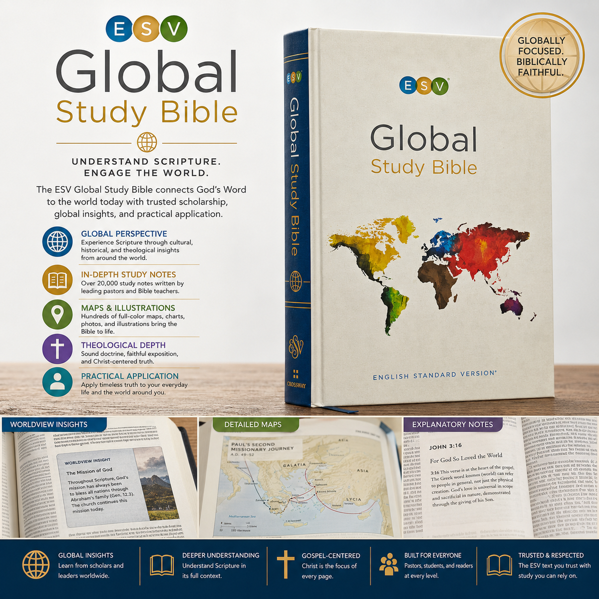 ESV Global Study Bible, 12,000 Study Notes, Global Articles, Maps & Cross-References for Christians Everywhere (English Standard Version, Hardcover)