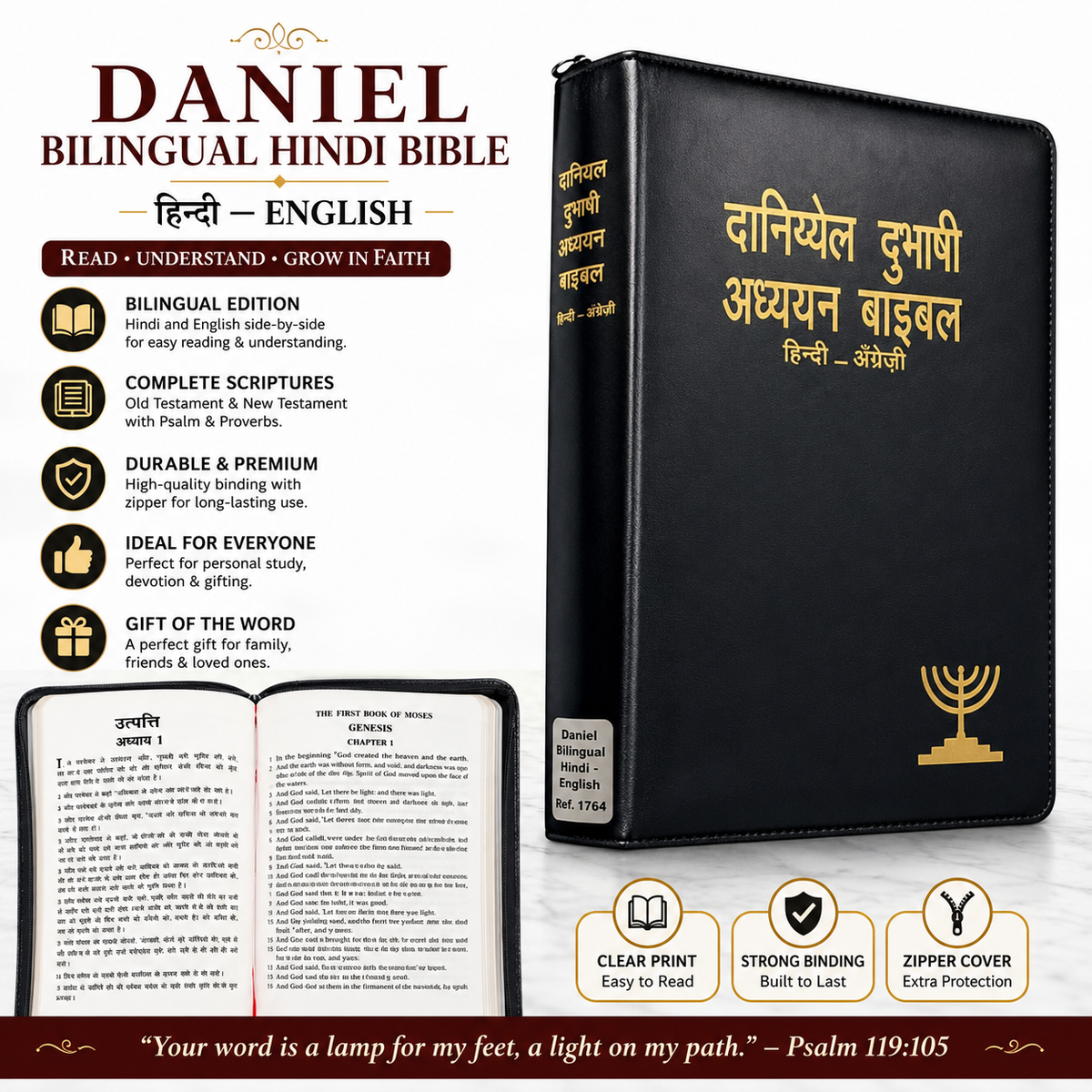 Daniel Bilingual Hindi-English Bible, Parallel Hindi & English Reference Holy Bible (All 66 Books, Side-by-Side Text)