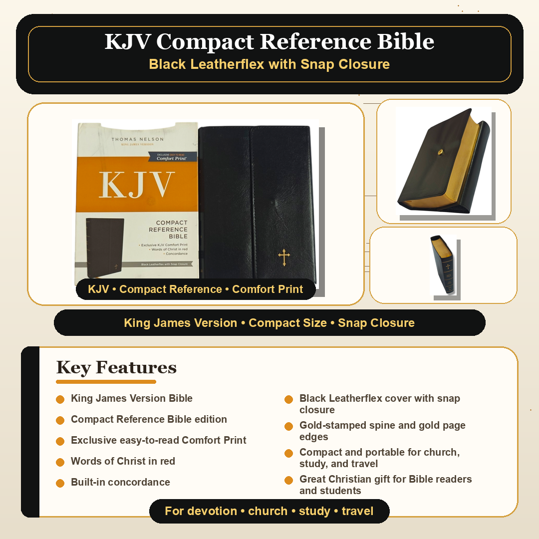 KJV Compact Reference Bible, Comfort Print – Black Leatherflex with Snap Closure (Thomas Nelson)