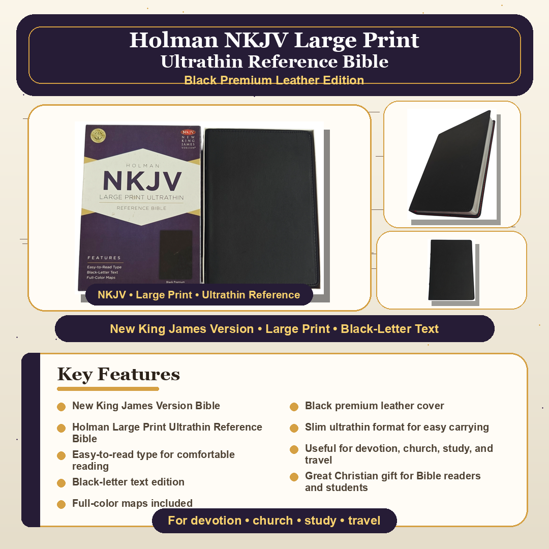 Holman NKJV Large Print Ultrathin Reference Bible – Black Premium Leather